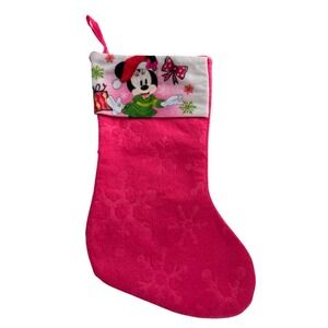 Disney Minnie Mouse Christmas Stocking Pink Fleece Felt Hanging Loop Holiday